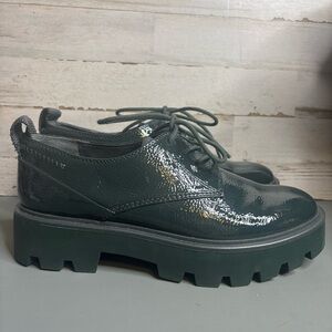 Franco Sarto Womens Balinlaced Green Patent Lugged Sole Oxfords Shoes Sz 6